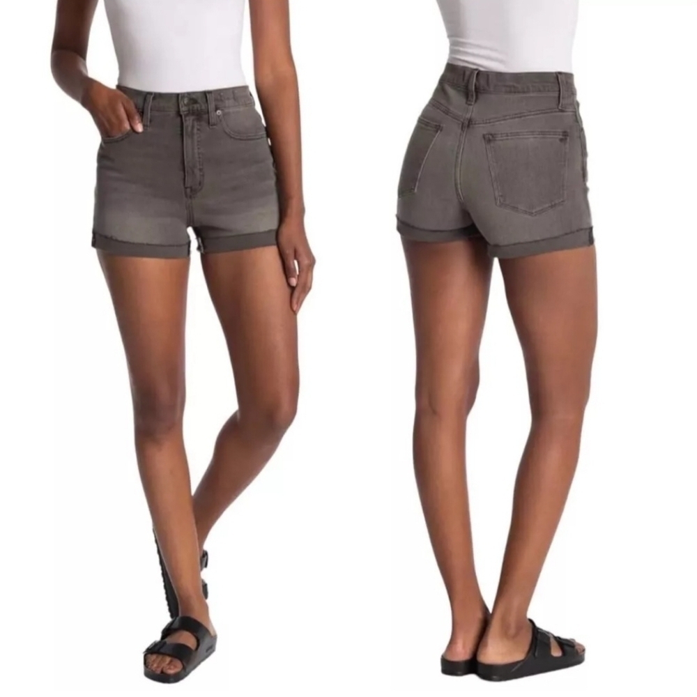 Madewell High Rise Cuffed Denim Shorts Gray Slater Wash - Picture 1 of 5